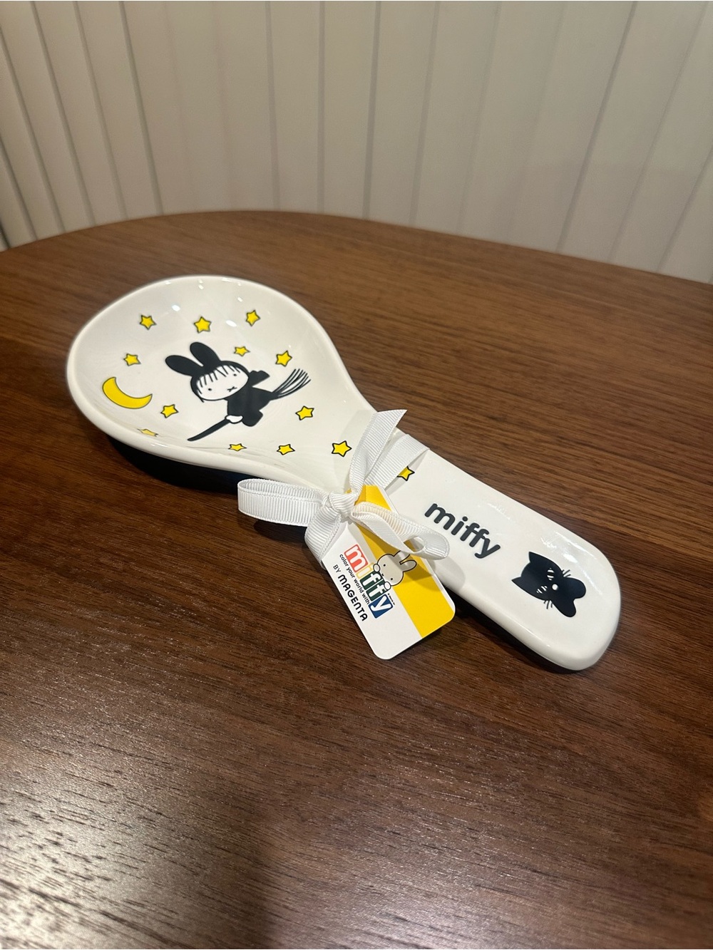 miffy White Ceramic Spoon Rest with Black Character and Yellow Stars